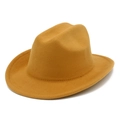 Detail of children's ginger yellow felt fedora hat featuring precise brim stitching - One Size / Khaki