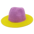 Detailed top view of bicolor sun hat showing fine woven straw texture in lilac and yellow - Light Purple Top Yellow Brim (9#)