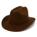 Detailed view of deep brown felt wide brim western cowboy hat with top indentation - One Size / Coffee