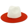 Two-tone Panama straw hat with cream crown and wide red brim for summer sun protection - Off-White Top Red Brim (8#)