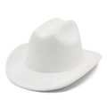 Détail d'un chapeau de cow-boy blanc en feutre avec calotte pincée et large bord style western - Style Top Plat (FT383) / Blanc