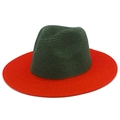 Detailed macro view showing the fine woven texture and bicolor orange and green fedora design - Dark Green Top Orange Brim (6#)