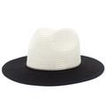 Close-up of the detailed two-tone weave texture on this summer Panama straw sun hat - Off-White Top Black Brim (11#)
