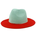 Detailed weave texture of the mint green crown and red brim on the Panama hat - Mint Green Top Red Brim (10#)