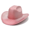 Dettaglio cappello cowboy con paillettes rosa e argento, tesa larga e cuciture rifinite - Rosa