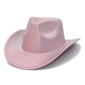 Macro shot of pink metallic cowboy hat featuring shimmering sequins and textured brim finish - Light Pink