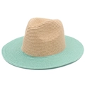 Two-tone wide brim straw panama hat with mint green brim and natural fedora crown - Natural Top Mint Green Brim (3#)