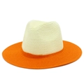Close-up of woven straw texture on beige and orange wide-brim Panama sun hat - Beige Top Orange Brim (1#)