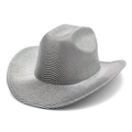 Dettaglio del cappello da cowboy a strisce argento e nere con trama metallica - Grigio