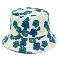 Cappello a secchiello reversibile con stampa di ibisco tropicale per protezione solare - Base Bianca Floreale Ciano Verde