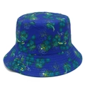 Cappello da pescatore double-face blu scuro con motivo a fiori tropicali per donna - Base Blu Notte Floreale Ciano Giallo