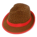 Cappello di paglia Fedora bicolore marrone e rosso elegante per protezione solare - Taglia unica / Patchwork Rosso Marrone (SW187)