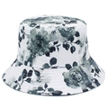 Chapeau de soleil pliable pour femme avec imprimé floral à l'encre noire sur bob blanc - Taille unique / Noir