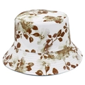 Chapeau bob pliable pour femme avec imprimé floral vintage sur tissu blanc pur - Taille unique / café