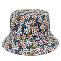 Détails d'un chapeau bob à fleurs avec coutures précises et motifs de marguerites - Taille unique / Noir
