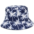 Chapeau bob bleu marine avec imprimés palmiers blancs pour protection solaire stylée - Réversible