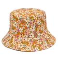 Détail du chapeau de soleil orange avec motif floral de marguerites blanches en coton - Taille unique / Orange