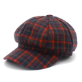 British style vintage plaid newsboy cap in red, green and blue wool blend fabric - One Size / Red