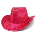 Close-up of sparkling hot pink sequined cowboy hat with metallic finish for party wear - Rose Red