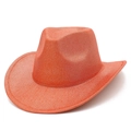 Detailed view of orange cowboy hat with shimmering texture and classic wide brim design - Orange