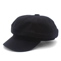 Berretto newsboy nero vintage da donna con struttura a otto pannelli e tesa curva - Taglia unica / Nero