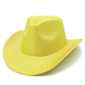 Macro shot of bright yellow cowboy hat showing dense grain texture and classic curved brim - Bright Yellow