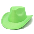 Detailed view of neon green glitter cowboy hat with wide brim and decorative trim - Neon Green