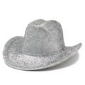Detailed close-up showing the shimmering silver sequins and texture of the jazz cowboy hat - One Size / Silver