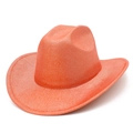 Détail du chapeau de cowboy orange vif avec texture tissée fine et calotte plate classique - Orange vif