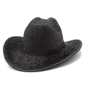Close-up of black cowboy hat with metallic glitter finish and woven texture details - One Size / Black