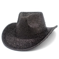 Close-up of black sequined western cowboy hat featuring shimmering metallic woven texture - Black