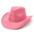 Detail view of pink western cowboy hat with crown top and wide brim stitching - Rose Pink