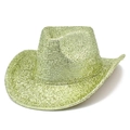 Detail view of light green sequin cowboy hat with metallic glitter woven texture - Light Green