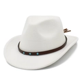 Détail d'un chapeau de cowboy blanc avec ruban en cuir brun et clous turquoise - Blanc