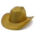 Vue détaillée du chapeau de cowboy doré avec fini pailleté pour les fêtes et soirées - Or
