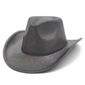 Detailed close-up of dark grey cowboy hat with white wave texture and curved brim - Glitter Dark Gray
