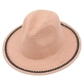 Elegant light pink straw sun hat with black decorative band for women's beach outings - Pink