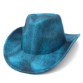 Detailed side view of a blue marble texture western cowboy hat with a curled brim - One Size / Teal Mottle (2#)