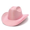 Vue détaillée d'un chapeau de cowboy rose avec une finition pailletée nacrée brillante - Rose Bonbon