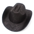 Detail shot of black faux leather cowboy hat featuring textured vintage cracked surface - Black