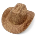 Detail of vintage faux suede cowboy hat showing distressed texture and classic brim - Khaki