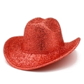 Glittery red western cowboy hat with sequin finish for party performances - One Size / Red