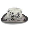 Close-up of Halloween western cowboy hat with skull, bat, and cross printed motifs - Halloween Skeleton Style (6# Straight Top)