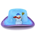 Blue Christmas cowboy hat featuring a snowman graphic and Merry Christmas script - Blue Gradient Snowman Style (5# Straight Top)