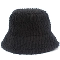 Macro detail of the thick black faux lamb wool texture on the winter bucket hat - One Size / Black