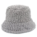 Close-up of gray lamb wool bucket hat showing thick plush texture and soft material - One Size / Gray