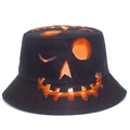 Καπέλο bucket για το Halloween με πορτοκαλί κολοκύθα σε μαύρο ύφασμα καμβά διπλής όψης - Κλασικό Στυλ Χαμόγελο Κολοκύθας (BS654)