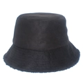 Detail view of black reversible bucket hat showing parallel stitching on brim and soft texture - One Size / Black