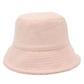 Detail of pink lamb wool bucket hat featuring reinforced brim stitching and soft texture - One Size / Pink