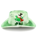 Detail of green felt cowboy hat featuring festive snowman pattern and Christmas text - Green Snowman Style (3# Straight Top)
